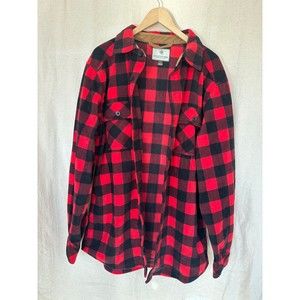 LEGENDARY WHITETAILS Mens L TALL Fleece Flannel Red Buffalo Plaid Button Shirt